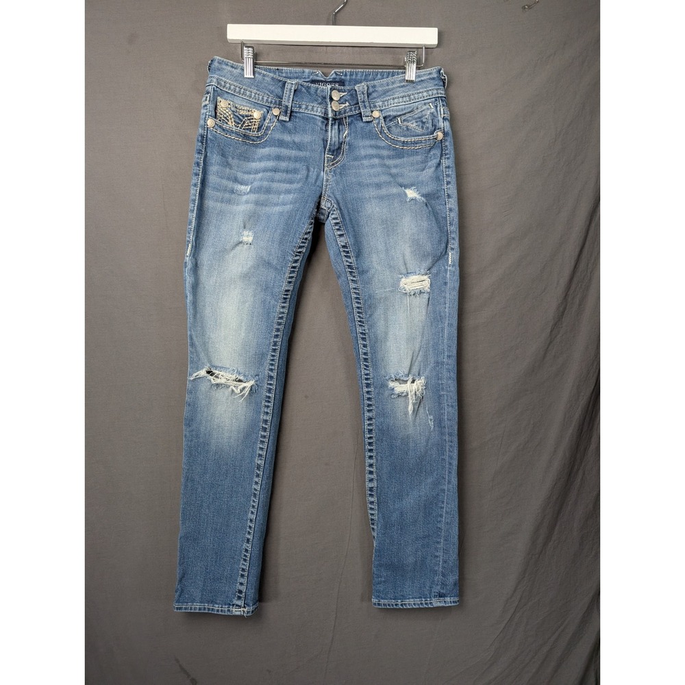 Vigoss Womens Size 5/6 Distressed Skinny Jeans Blue Denim Thick Stitch 7444